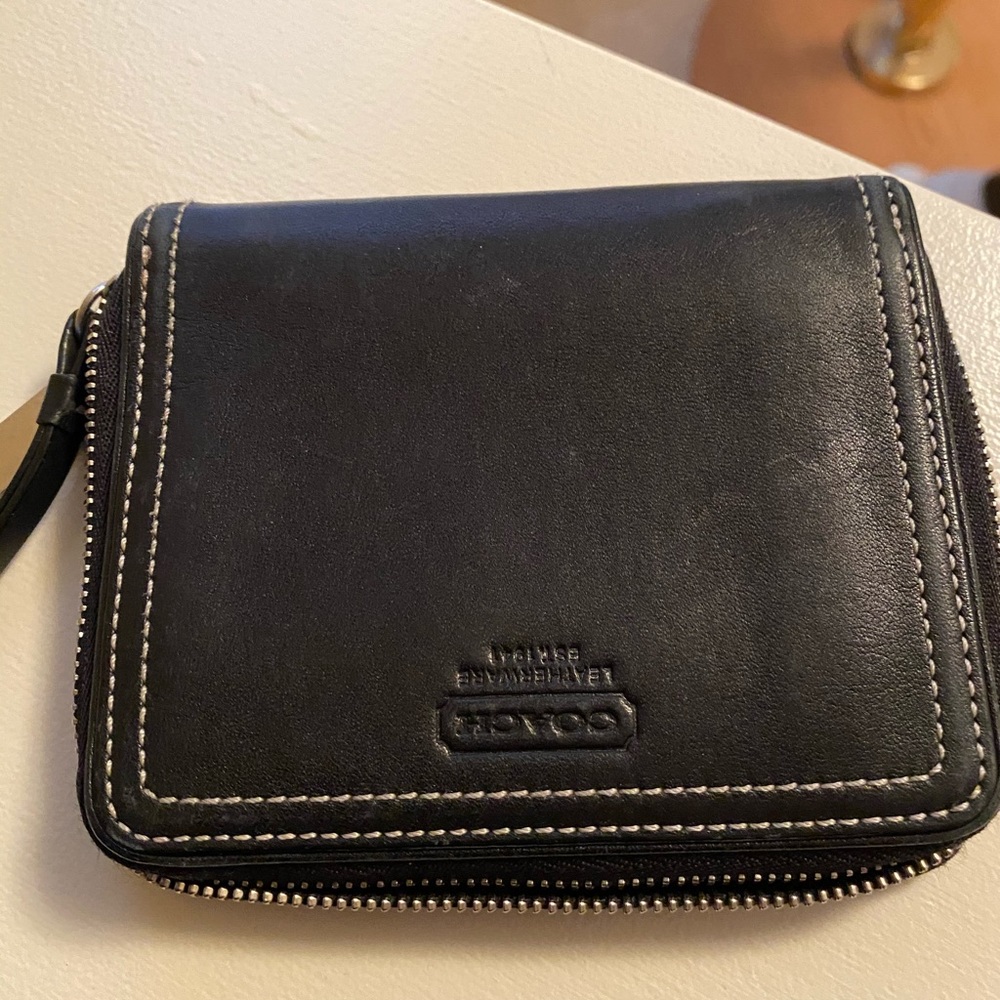 Coach black leather wrap wound wallet